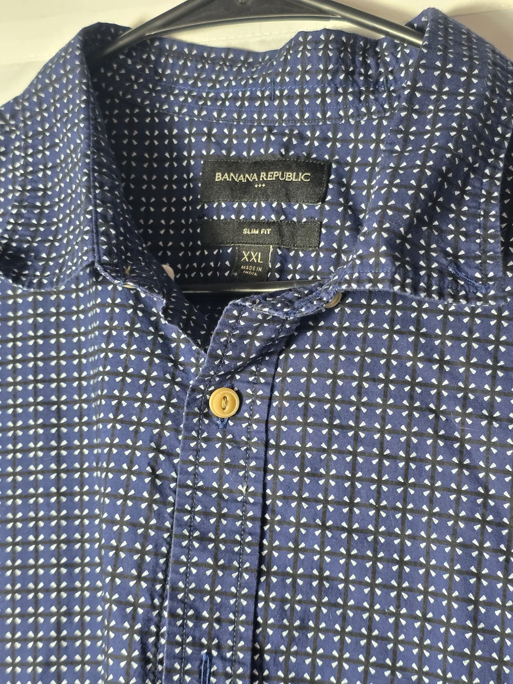 Banana Republic Blue Microcheck Short-Sleeve Button-Down Shirt XXL Casual